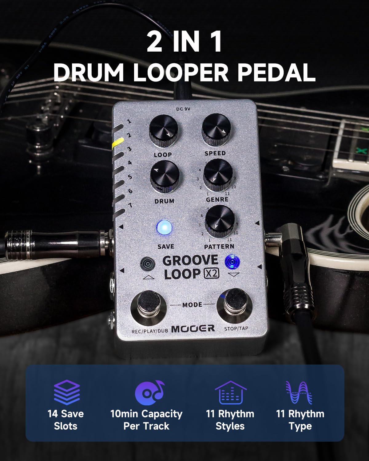 Máquina de Batería MOOER Groove Looper Estéreo con 140 Minutos de Bucles para Guitarra