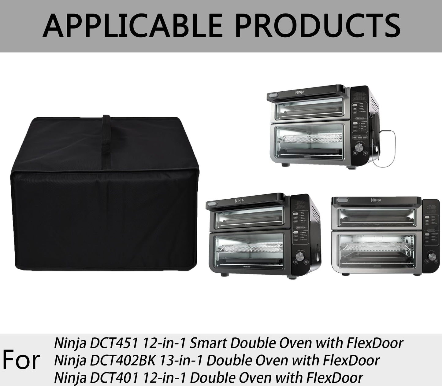 CouldyCasi Funda para Horno Funda de Nylon Resistente al Calor y al Agua Compatible con Ninja DCT451/ DCT402BK/ DCT401 Smart Double Oven (Negro)