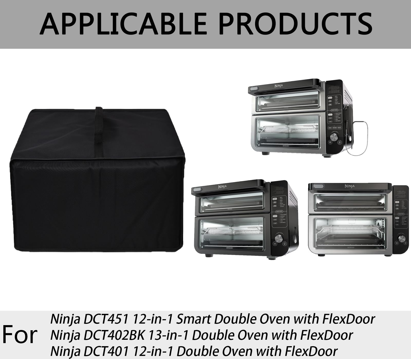 CouldyCasi Funda para Horno Funda de Nylon Resistente al Calor y al Agua Compatible con Ninja DCT451/ DCT402BK/ DCT401 Smart Double Oven (Negro)