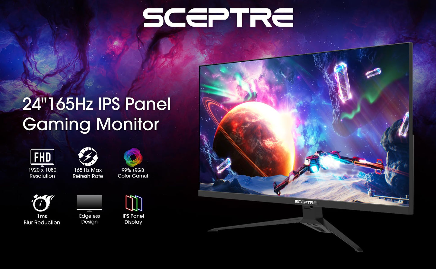 Sceptre IPS 24'' Gaming Monitor 165Hz 144Hz Full HD (1920 x 1080) FreeSync Eye Care FPS RTS DisplayPort HDMI Build-in Speakers, Negro máquina 2020 (E248B-FPT168)