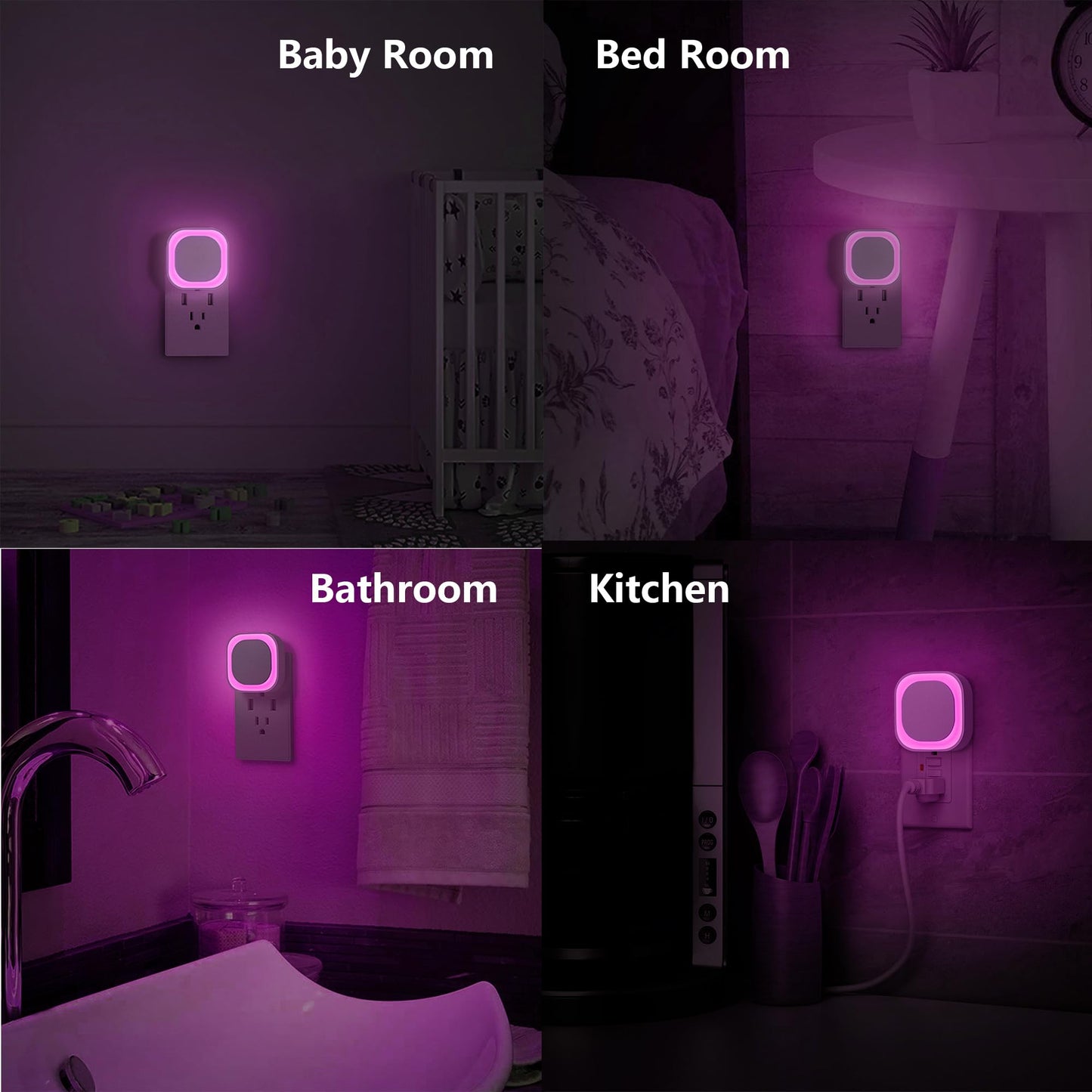 Luz Nocturna LED YUNLEX Rosado con Sensor Automático y Brillo Regulable