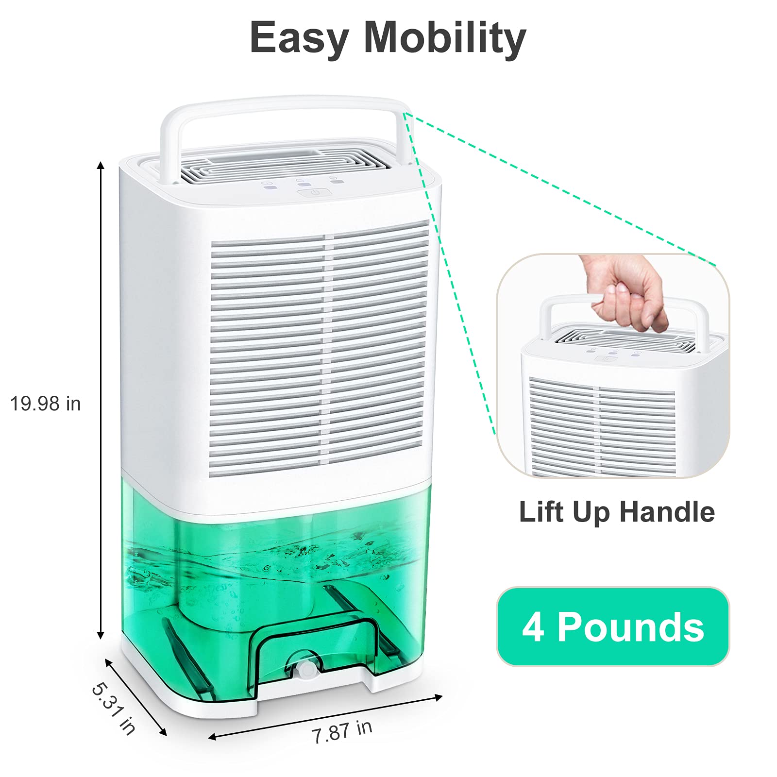 MADETEC deshumidificador actualizados para el hogar, con manguera de drenaje y tanque de agua de 2000ml,para Moldes y Humedad,ideal para sótanos, dormitorio, baño, cocina, RV