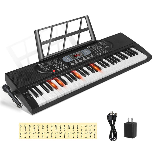 Hricane - Teclas iluminadas de piano para principiantes, adultos, adolescentes, niños, teclado de música electrónico de 61 teclas con modos de enseñanza, alimentado por USB o batería con visualización