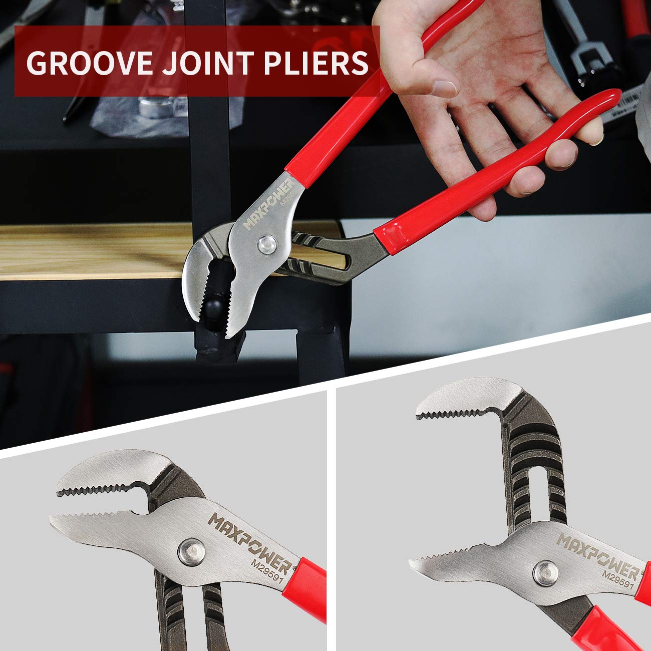 Juego de llaves y alicates MAXPOWER, juego de 6 bolsas de kit. Alicates de bloqueo de 7 ", Alicates de ranura para juntas de 10", Alicates de punta larga de 8 ", Llave ajustable de 8", Alicates de corte diagonal de 6 ", Alicates de liniero de 8"