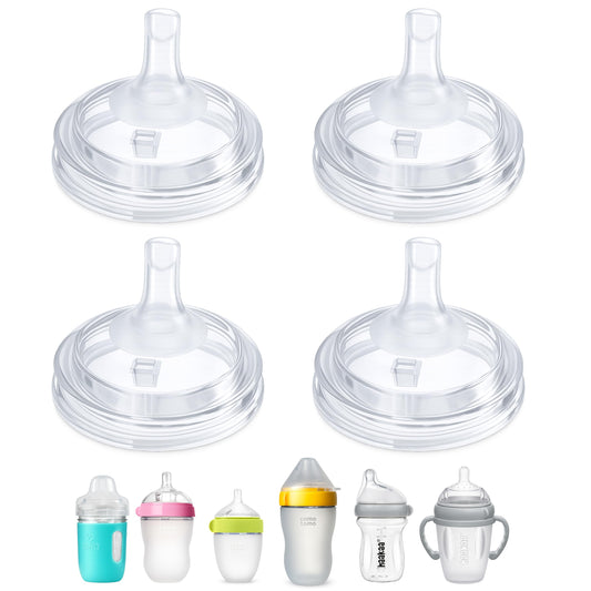 BelBeyo Tetinas con pajita para biberones Comotomo, Mason Glass y Haakaa de vidrio natural, paquete de 4, silicona de grado alimenticio, boquilla suave, sin BPA, a prueba de derrames, se convierten en