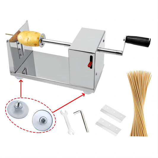 Máquina de papas, rebanadora en espiral de papas con ventosa, rebanadora de papas retorcidas en espiral, espiral de tornado manual de acero inoxidable con patatas fritas, pepinos, zanahorias, cortador