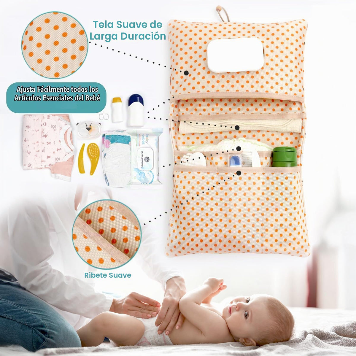 HAMUR Organizador de Bolsa de Pañales para Bebé – Amigable para Viajes, Compacto y Plegable | Bolsa de Carriola para Artículos Esenciales de Recién Nacido – Imprescindible para Niños y Niñas