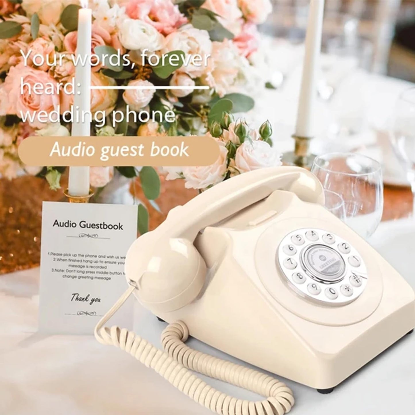 TelPal - Libro de visitas de audio para grabación de voz, teléfono libro de visitas para bodas, despedidas de soltera, aniversarios | grabador de voz de teléfono retro | teléfono con memoria