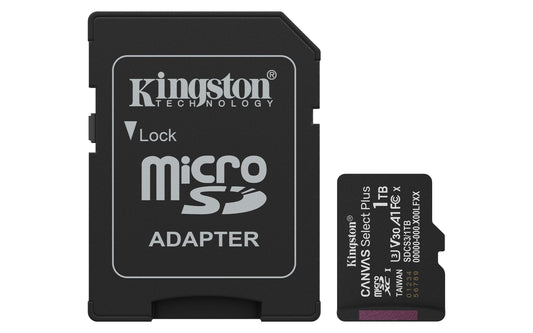 Kingston Tarjeta De Memoria MicroSD, Canvas Select Plus Gen3, Capacidad: 1TB, Clase 10, UHS-I, U3, V30, A1 Lectura: 150MB/s, SKU: SDCS3/1TB