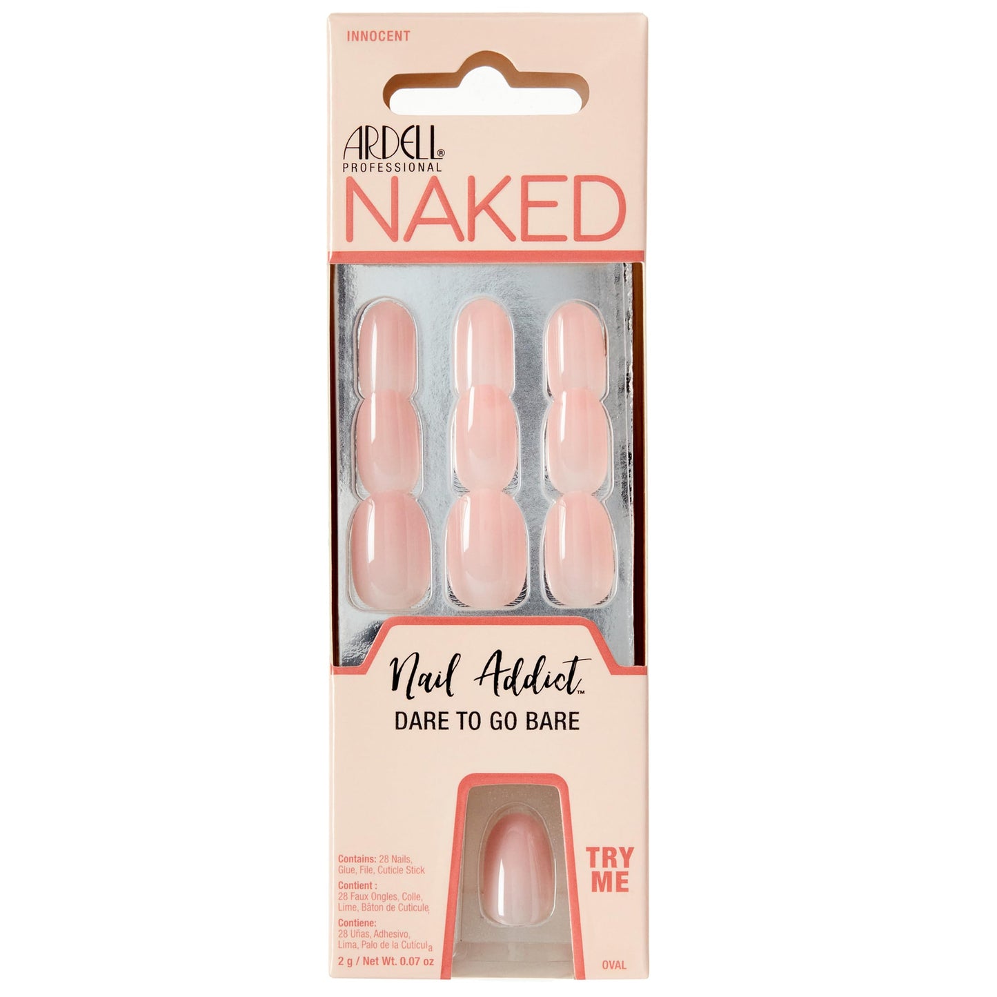 Uñas Postizas de Cobertura Completa Acabado Natural Reutilizables Ardell Nail Addict Inocente y Desnuda