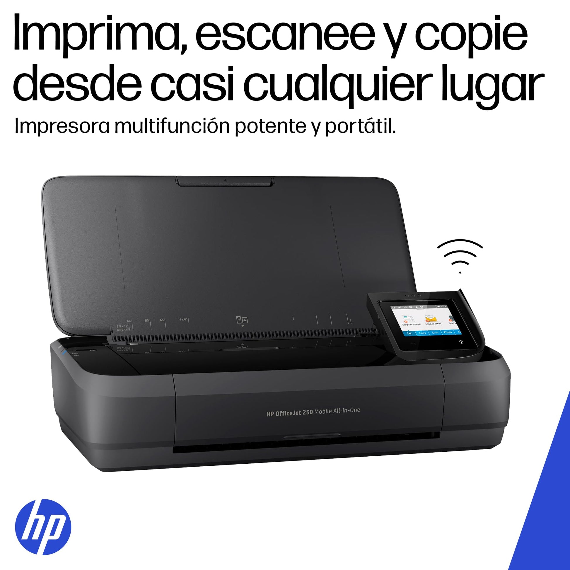 HP Impresora OfficeJet 250 Portátil, Todo-En-Uno, Color, Wi-Fi, Bluetooth, Smart App, Imprime, Copia y Escanea, Negro (CZ992A)