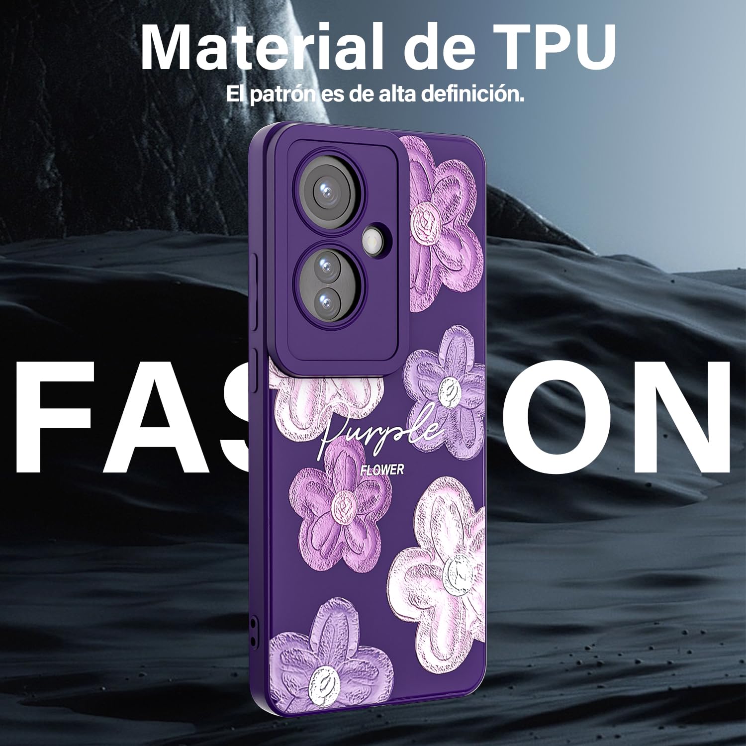 Threehao Funda para OPPO Reno 11F Case Uso Rudo, Ultra Delgado Flexible Púrpura Suave TPU Silicona Carcasa con Moda Aesthetic Dibujos Flores, Antigolpes Anti-arañazos Protectora