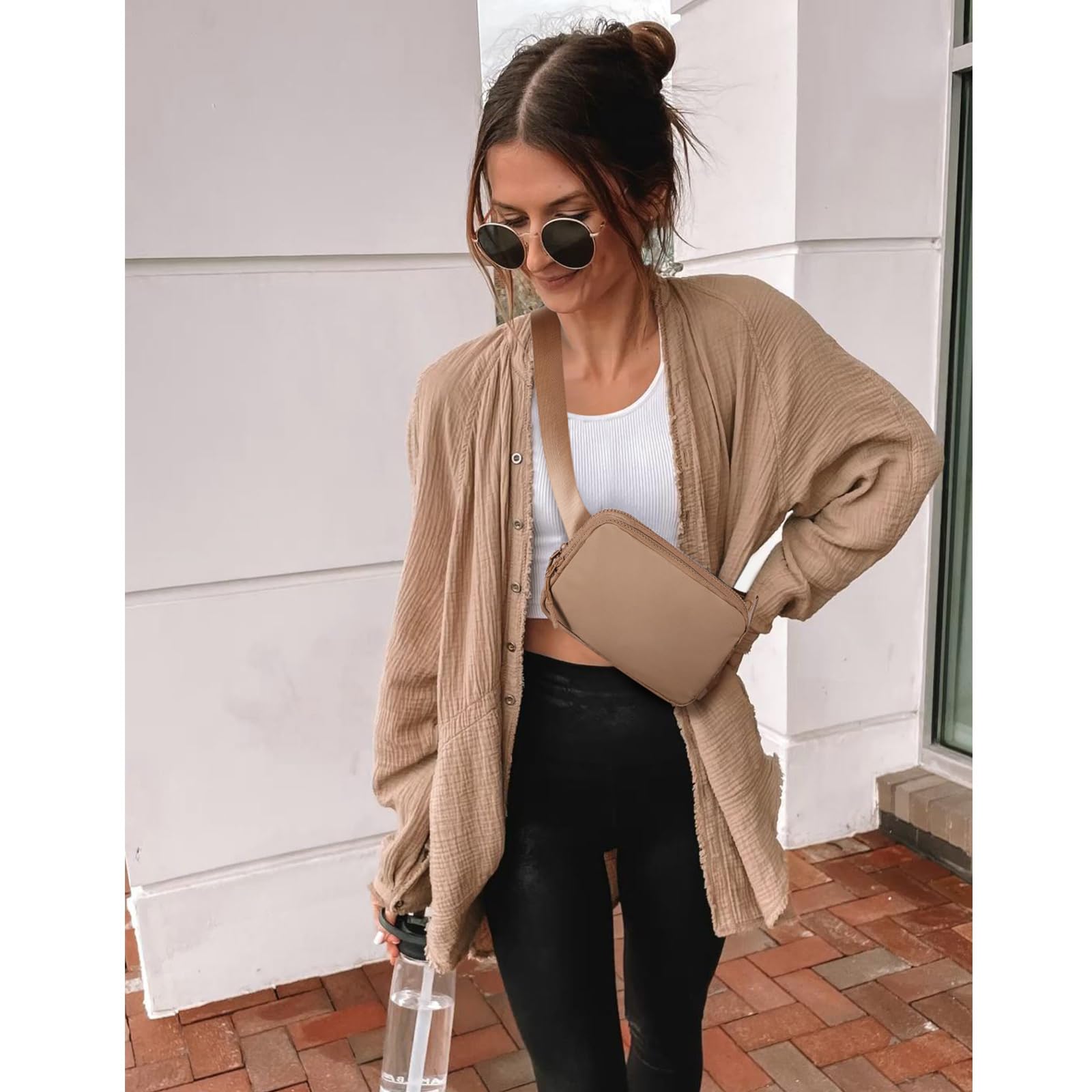 CLUCI - Riñonera pequeña para mujer, bandolera en todas partes de moda, riñonera para mujer con correa ajustable, A1- marrón, Pequeño