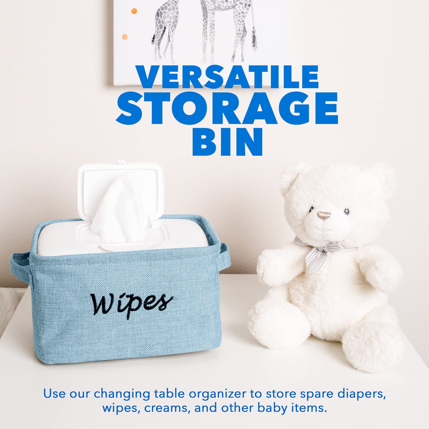 Dejaroo - Cestas para organizar toallitas y artículos esenciales para recién nacidos, organizador de pañales y toallitas, regalos bordados para baby shower, cesta de lino con asa, 9 x 6 x 5.5 pulgadas, azul