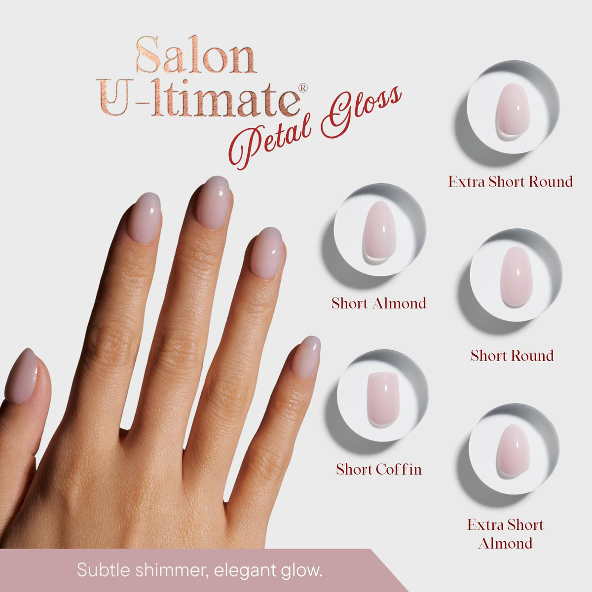 Celebritips Uñas postizas - Salon U-ltimate™ | Brillo de pétalos, uñas redondas extracortas, reutilizables | 16 tamaños - Kit de 32 uñas con pegamento y pestañas adhesivas