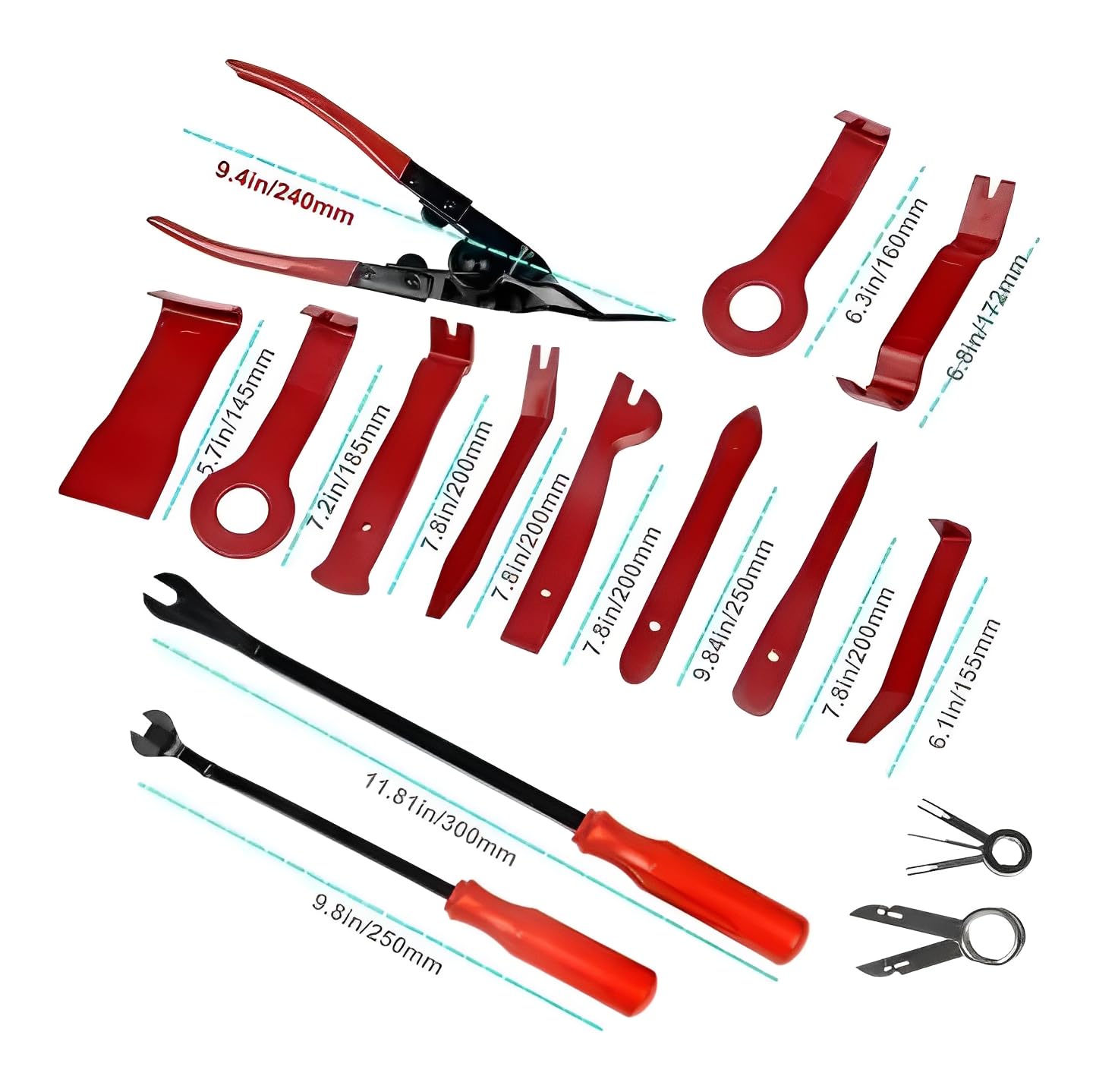 Kit Herramientas Desmontaje Molduras Tablero Auto Faros Audio Radio Estéreo Reparación y Eliminación de Tapicería de Coche Pinzas de Clip Automático Paneles de Automóviles Recorte | 19pzs