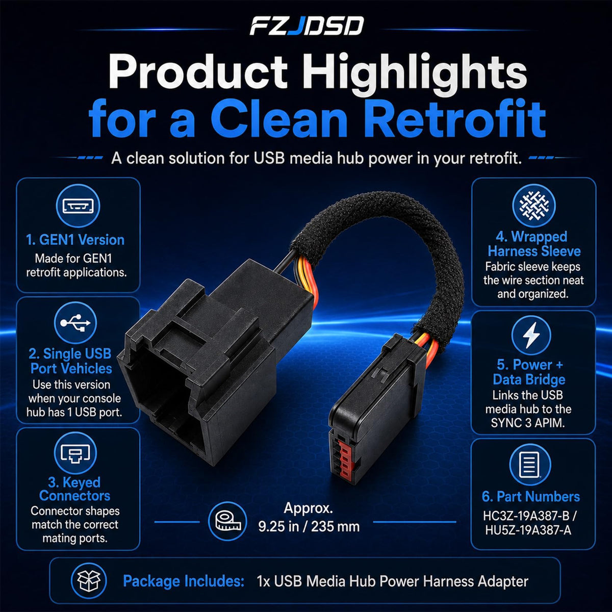 Adaptador de Arnés USB FZJDSD para Ford Sync 2 a Sync 3
