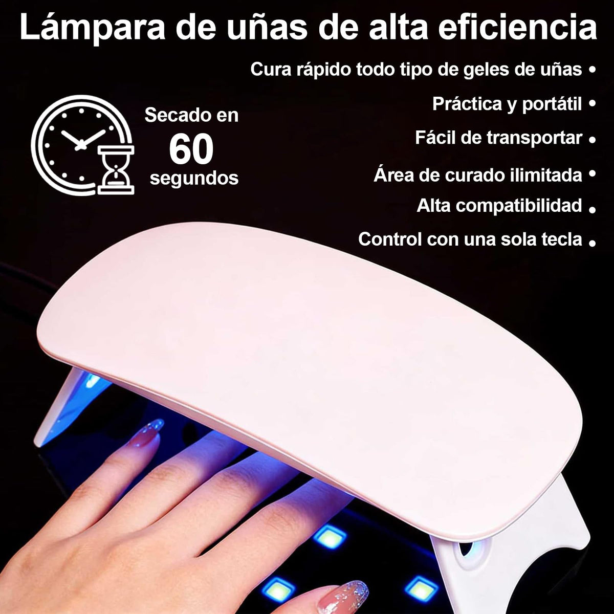 Kit de Uñas Acrílicas 8 en 1 con Pegamento 7 en 1 y Lámpara UV LED Blanca para Mujer
