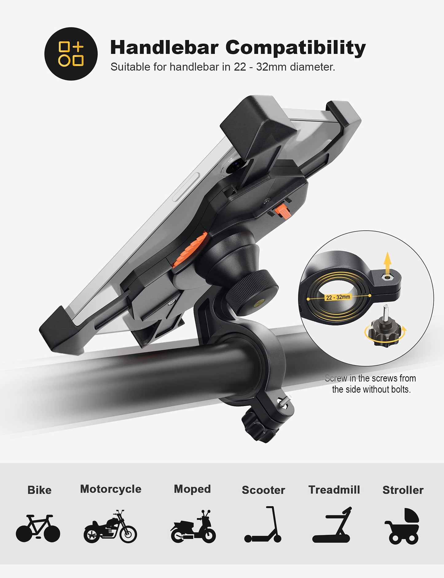 Grefay Soporte Movil Bicicleta, Soporte Universal Manillar Motocicleta para 3.5"-6.5" Smartphones con Rotación 360°