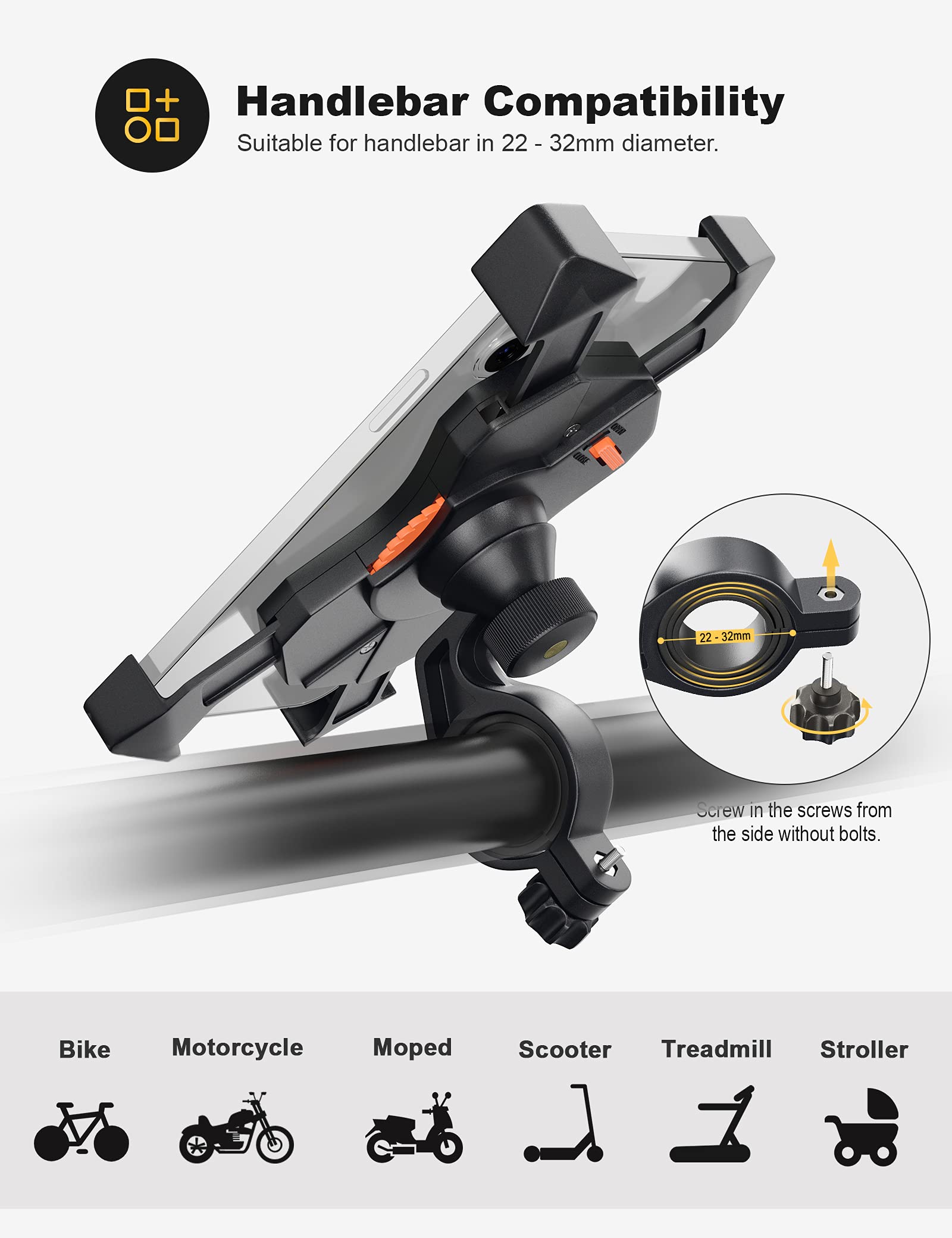 Grefay Soporte Movil Bicicleta, Soporte Universal Manillar Motocicleta para 3.5"-6.5" Smartphones con Rotación 360°