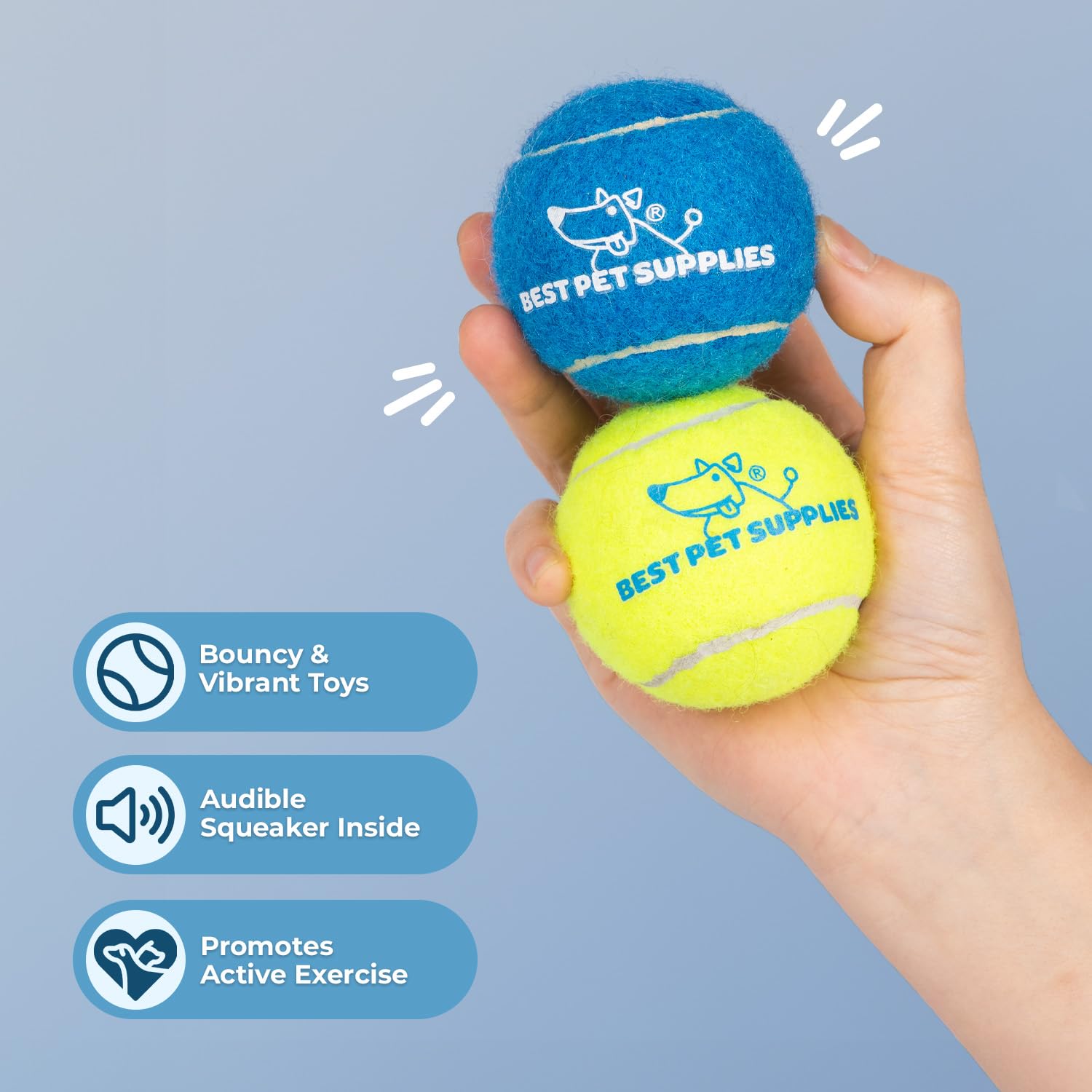 Best Pet Supplies - Pelotas de Tenis chirriantes para Perros, Paquete de 4, Juguetes interactivos de Alta Resistencia para lanzar y Buscar, apoya el Ejercicio y el Entrenamiento de Comportamiento
