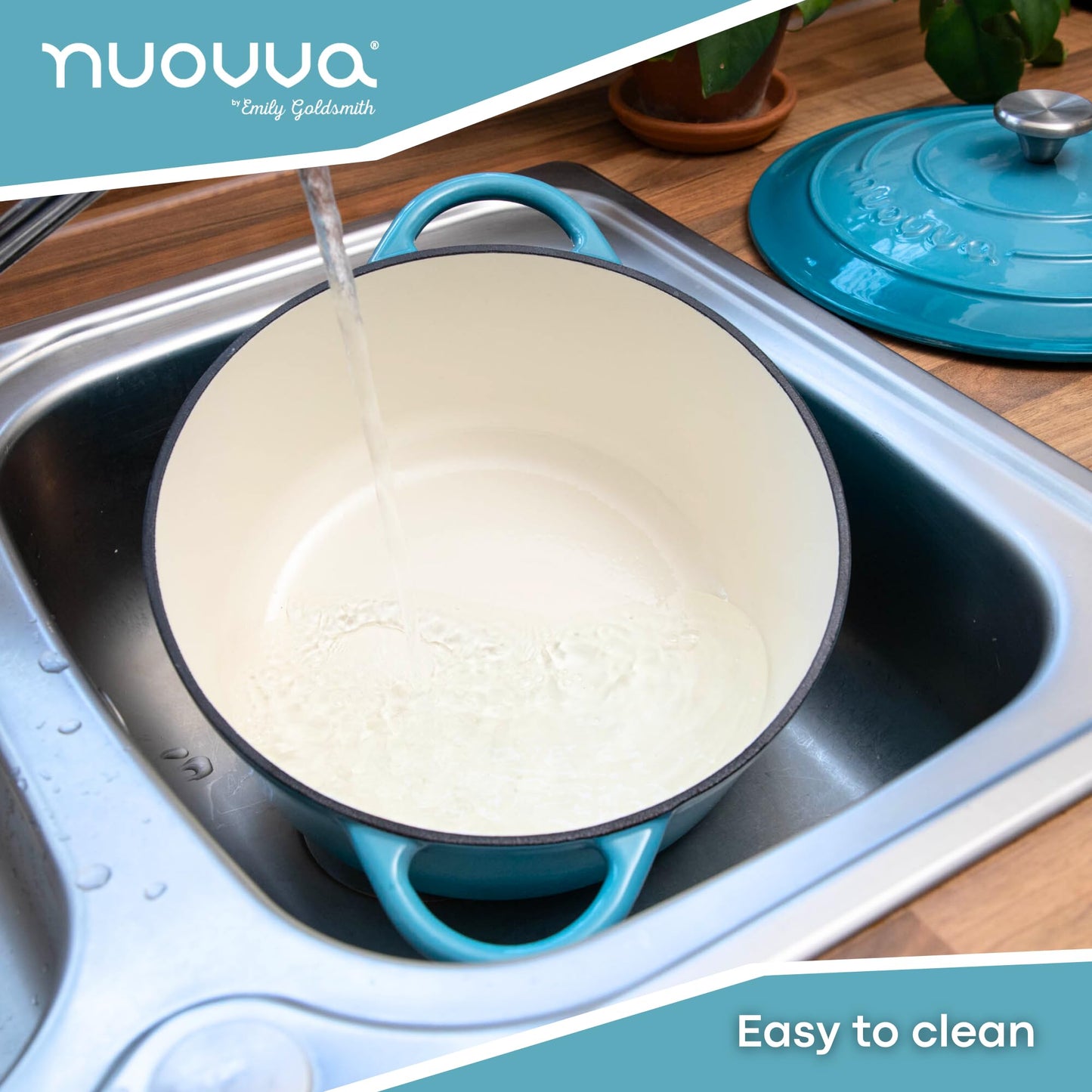 Nuovva - Horno holandés de hierro fundido con tapa - Cacerola esmaltada antiadherente - Utensilios de cocina resistente para horno holandés - Azul, 7.3 cuartos de galón, 30 cm