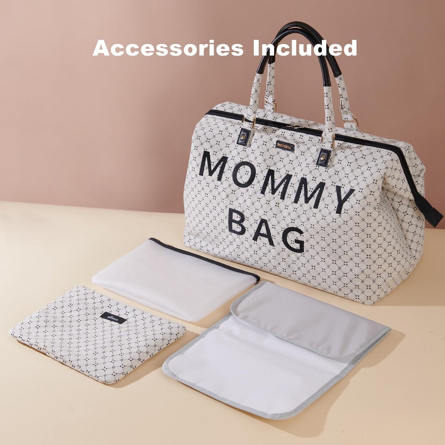 SUNVENO - Bolsa de viaje para mujer, bolsa de viaje para mamá, bolsa de pañales de gran capacidad, color blanco, Blanco