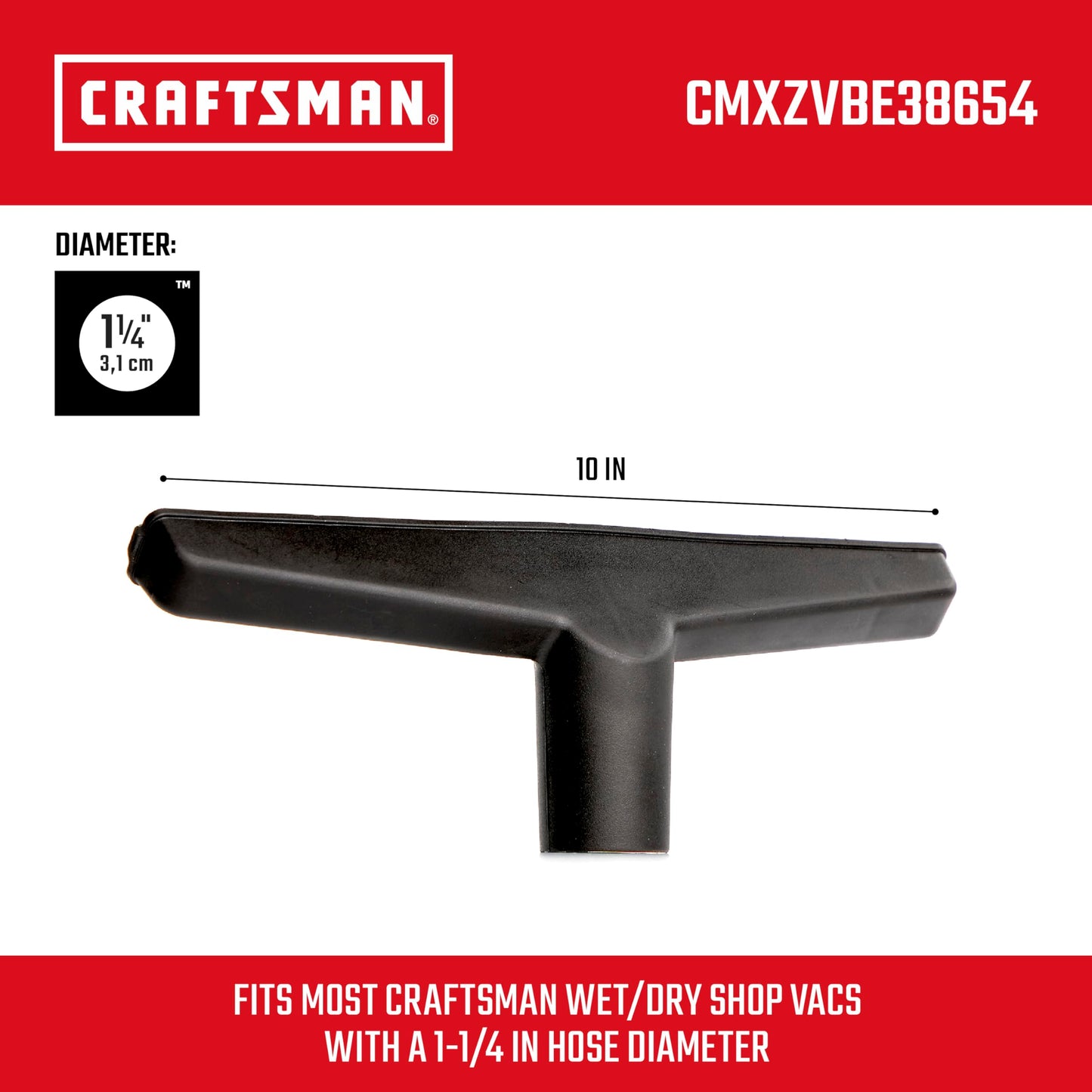 CRAFTSMAN CMXZVBE38654 1-1/4" Boquilla húmeda/cepillo para polvo de piso accesorio de aspiradora seco para aspiradora de grado industrial para limpiar líos líquidos y superficies duras, se adapta a
