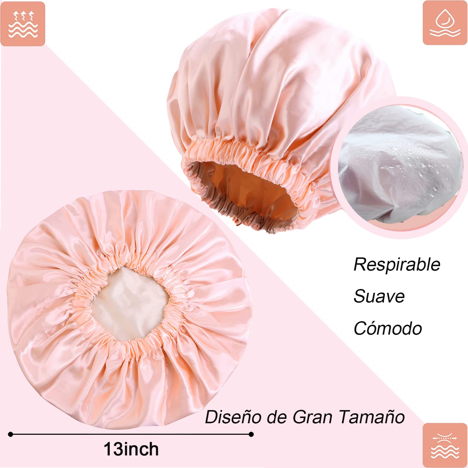 Shoonlo Gorros de Baño 3 Paquetes, Gorra de Baño EVA Impermeable Dobles, Gorro para Dormir Mujer Ajustable, Gorra de Bano Mujer Reutilizable para Bañarse y Dormir Cabello Rizado…