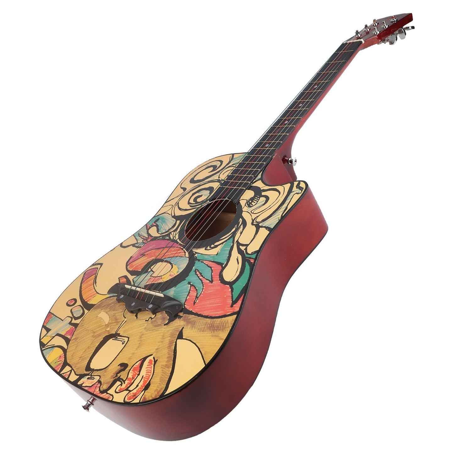 Guitarra AcúStica, Guitarra Acustica Clasica, Guitarra AcúStica para Principiantes, Guitarra Acústica de Diapasón de Alta Densidad con Patrón de Grafiti de 38 Pulgadas, para Principiantes, Adultos