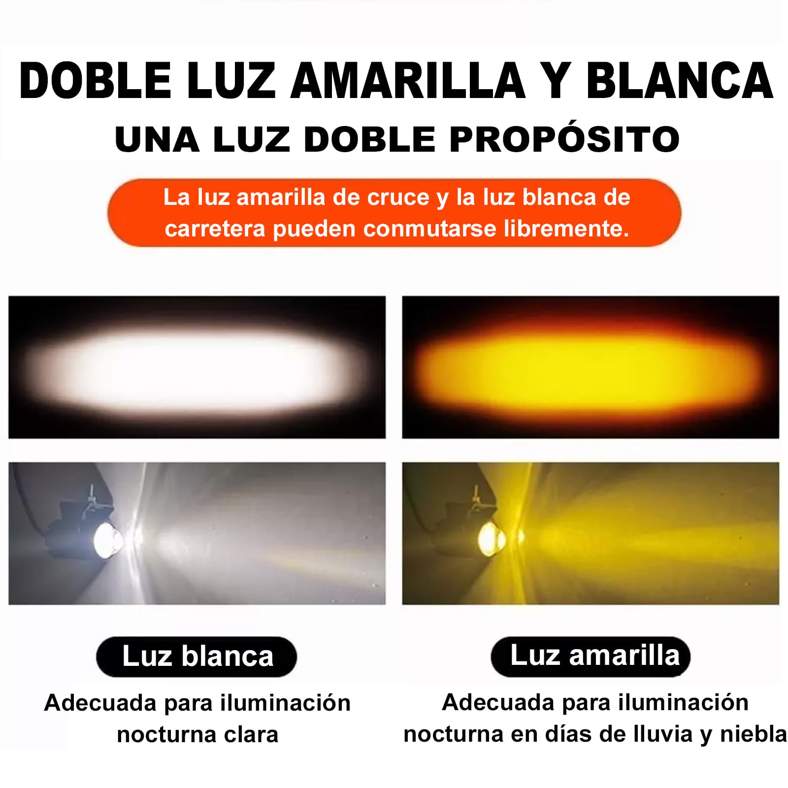 BAKEWAY Luces de Conducción de Motocicleta 65W - Antiniebla Con Dos Colores, 6000K LED Impermeable Para Moto, SUV, UTV, Bicicleta Eléctrica