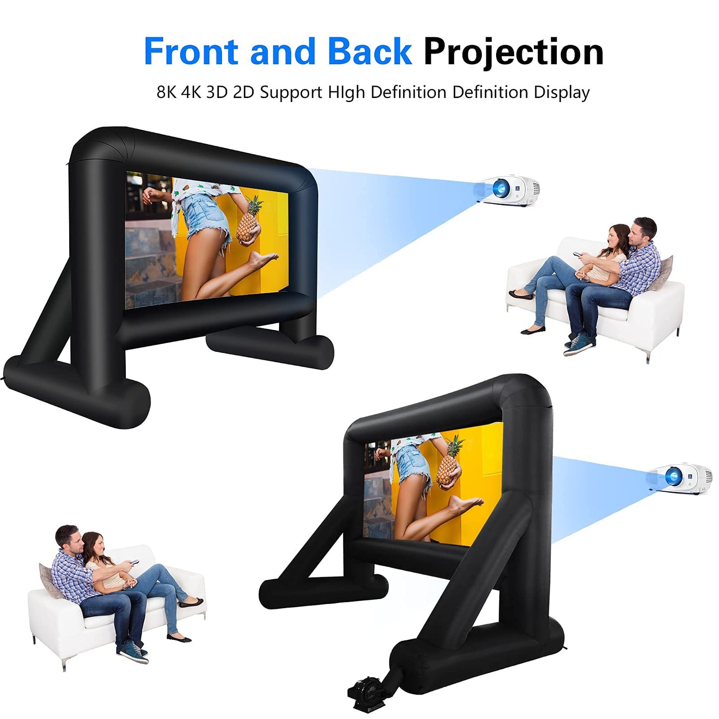 GZKYYLEGS Pantalla de película Inflable de 16 pies al Aire Libre, Pantalla de proyección con soplador de Aire, Amarre y Bolsa de Almacenamiento – Mega Pantalla para Noche de Cine en el Patio