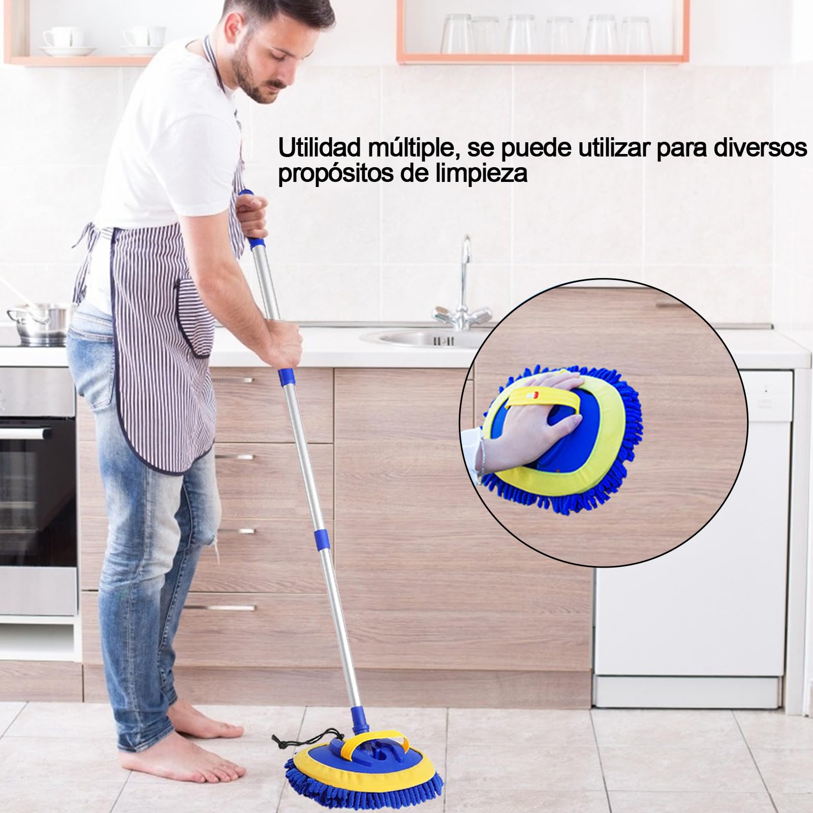 Bonieset Chenilla Microfibra Cepillo para Polvo de Lavado de Coche con Mango Largo, Kit de Limpieza de Coche Incluye Cepillo de Lavado de Coche, Cabezales de fregona, Toalla, Plumero de ventilación