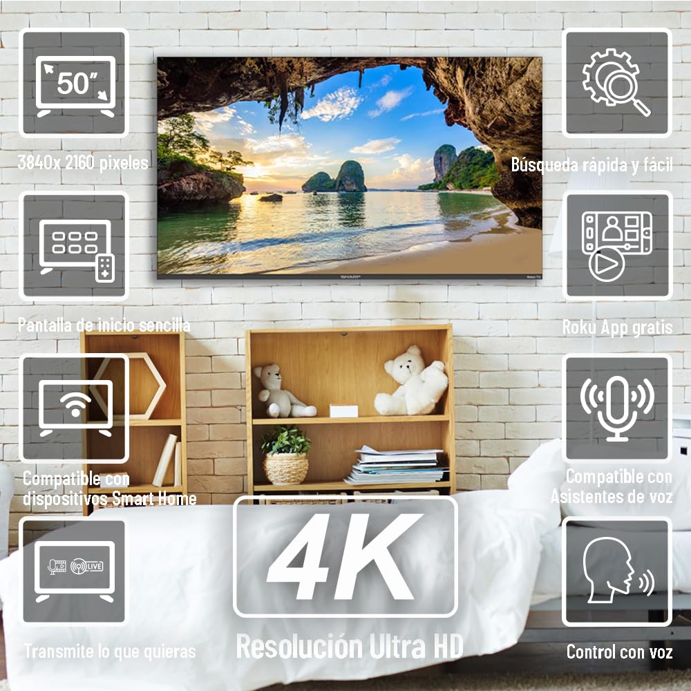 Sharp 4K Smart LED TV de 50" - Roku TV con WiFi