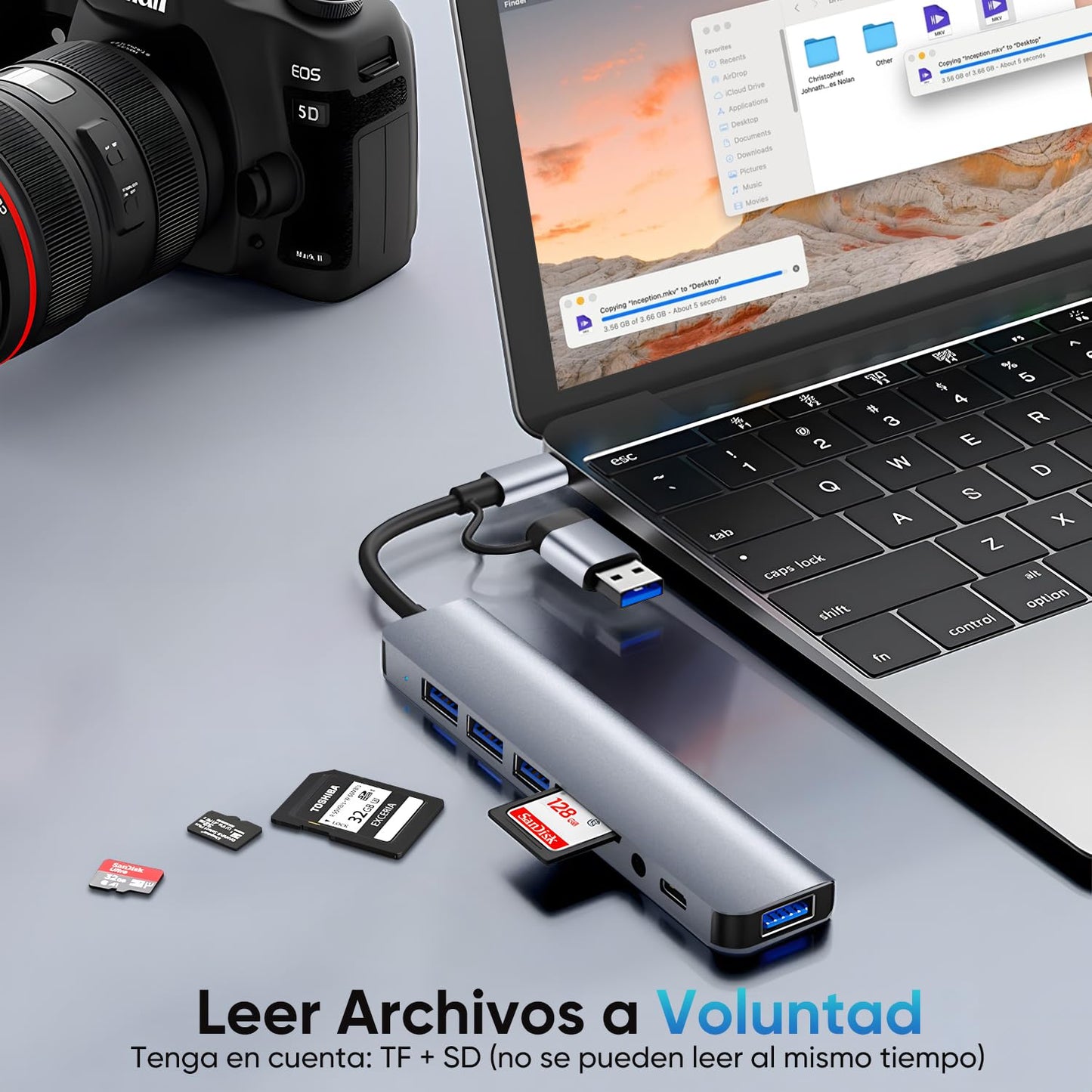 Hub USB C de 8 Puertos,Adaptador USB C Multipuerto,1 USB 3.0, 3 USB 2.0, Jack 3,5mm, USB C Datos Puerto, Lector Tarjeta SD/TF, para MacBook, Mac Pro, iMac, Surface Pro, XPS, PC,Flash Drive, Mobile HDD