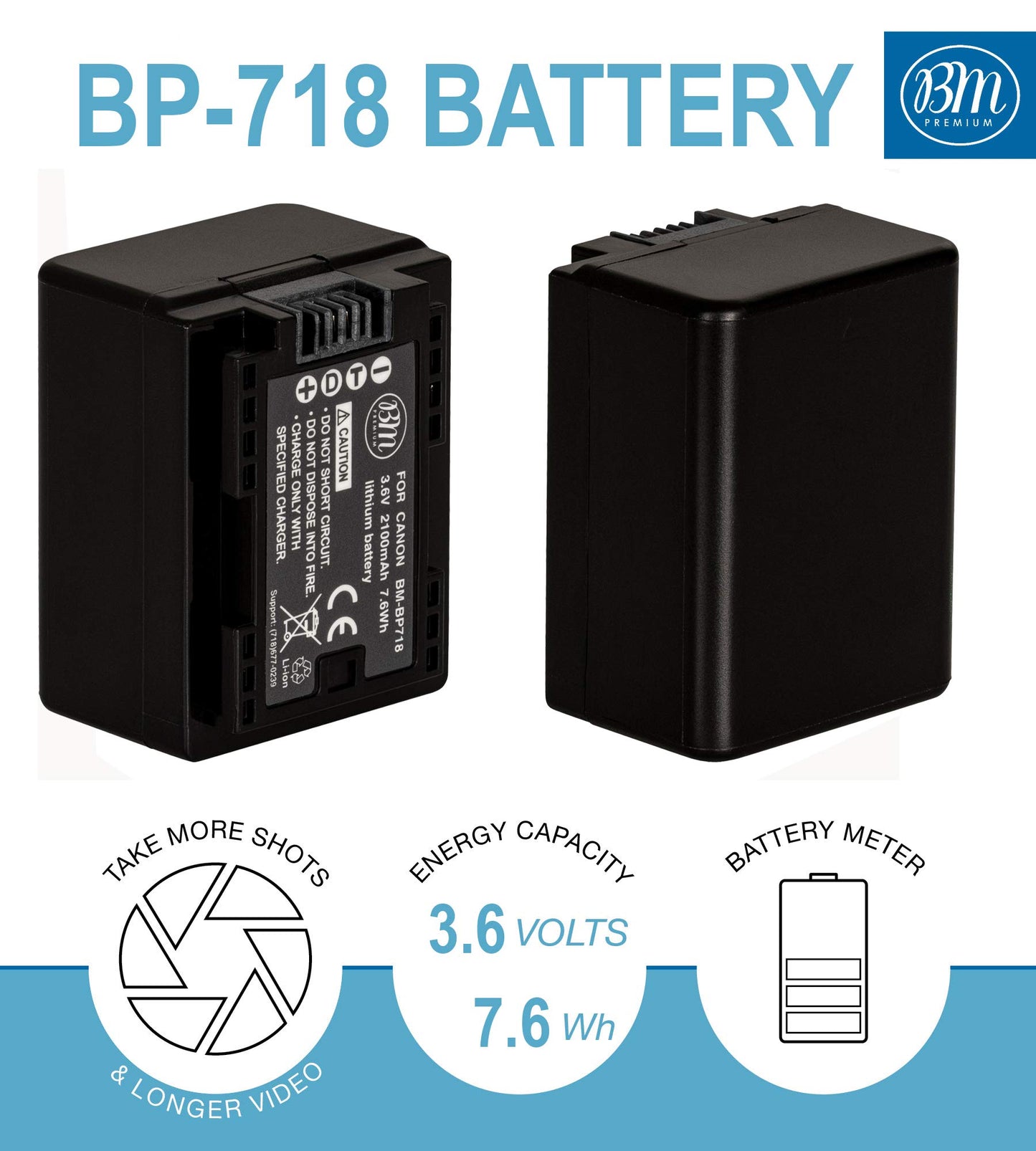 BM Premium Pack of 2 BP-718 Batteries Fully Decoded for Canon Vixia HFM50 ,HFM52, HFM500, HFR30, HFR32, HFR300, HFR40, HFR42, HFR400, HFR50, HFR52, HFR500, HFR60, HFR62, HFR600 Camcorder