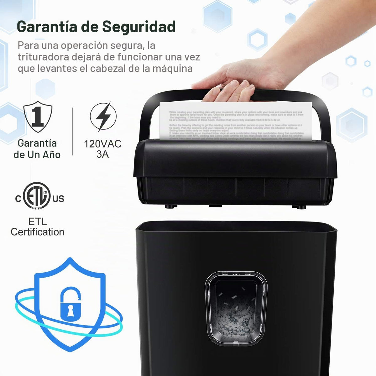 Trituradora de Papel Bonsaii Negra de Microcorte P-4 de Alta Seguridad para Oficina y Hogar