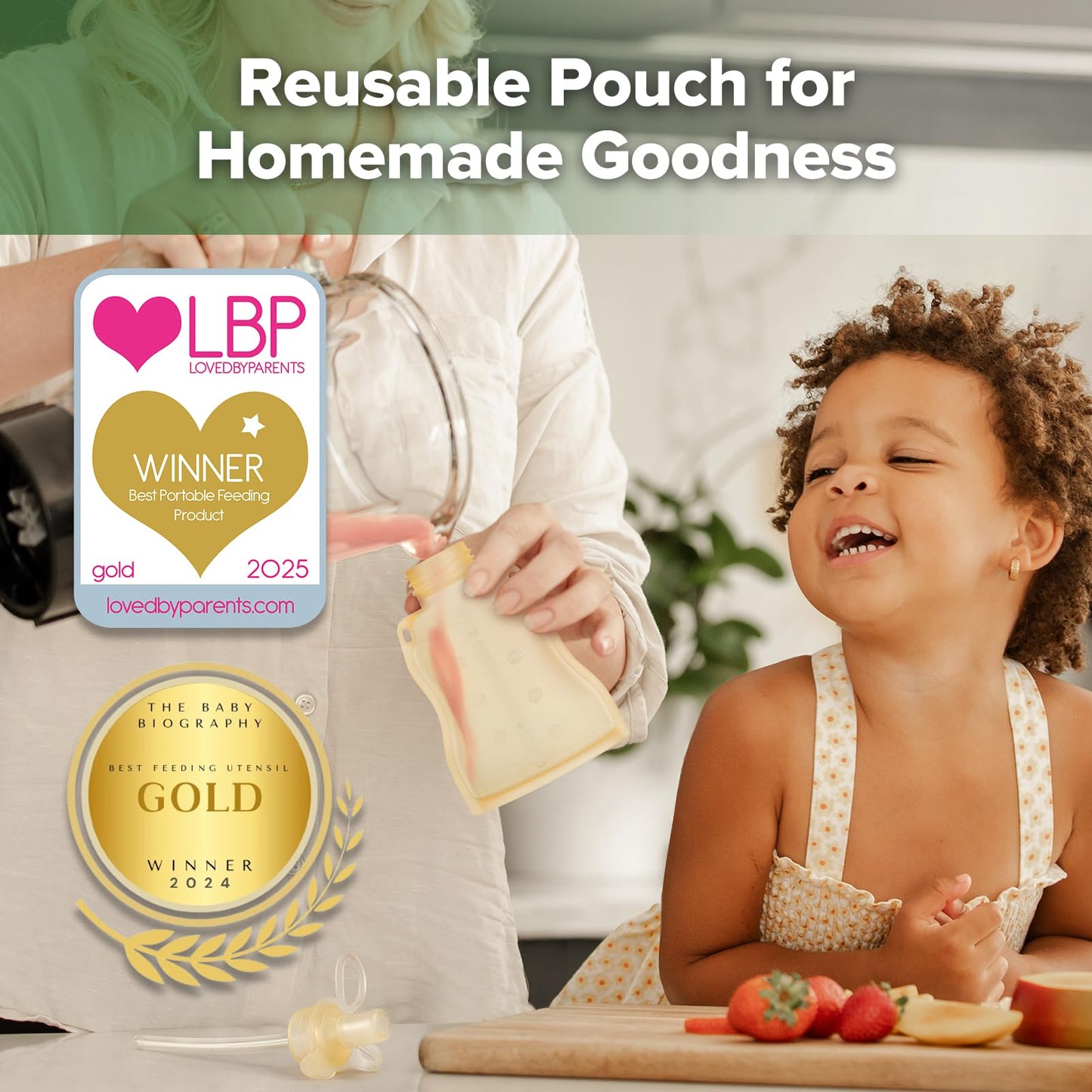 haakaa - Bolsa reutilizable para alimentos para bebés, bolsas reutilizables para niños pequeños, bolsa exprimible lavable, congelador – Haz alimentos orgánicos caseros para bebés/niños, 4 onzas