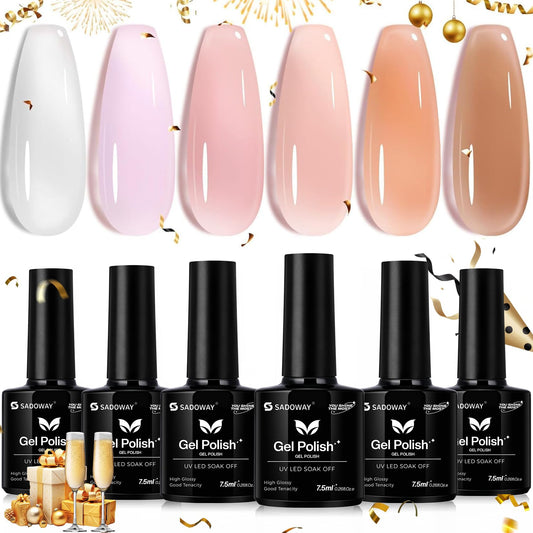 SADOWAY Set de Esmalte de Gel 6 Colores Nude: Tonos Piel Rosa y Marrón, Fórmula sin Toxinas – Larga Duración 21 Días, Acabado Brillante – Fácil de Aplicar en Casa – Regalo Ideal para Mujer