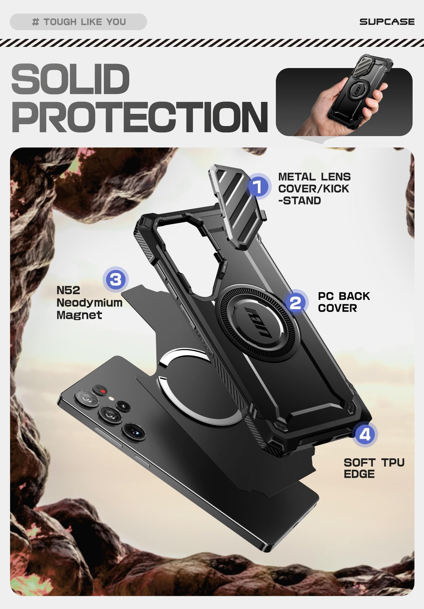 Funda Magnética SUPCASE Negra Resistente con Soporte para Samsung Galaxy S25 Ultra