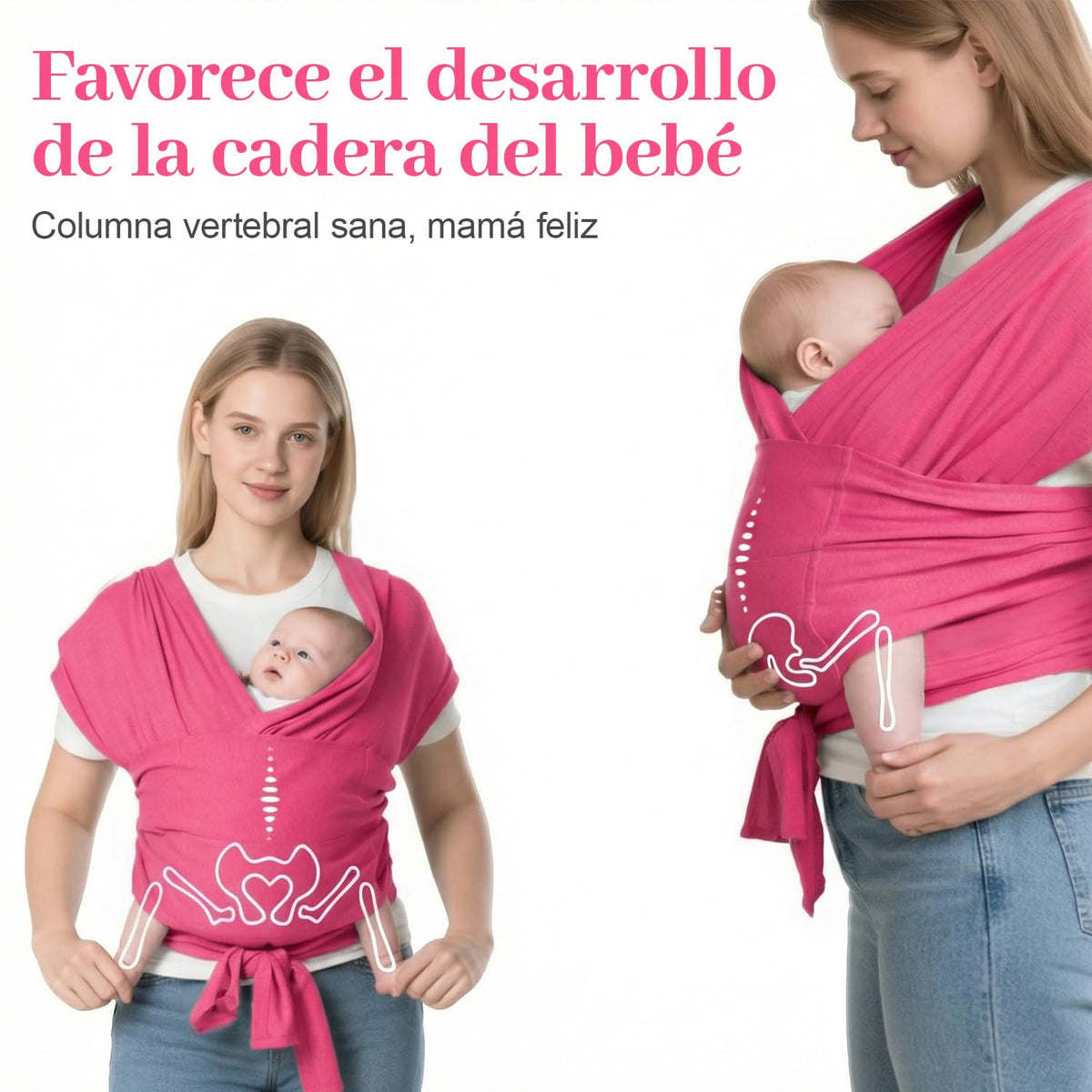 Niños Portador, 1 Pieza ajustable Niños Portador, Fular Elástico para Bebé y Recién Nacido Ergonómico, Hasta 10Kg (Rojo rosa)