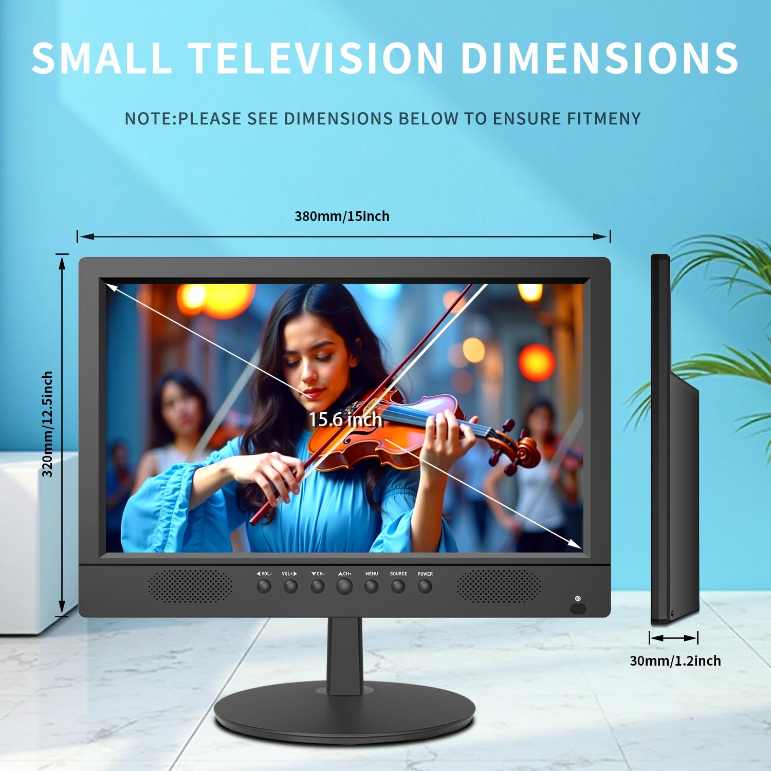 Jexiop TV de visualización plana de 16 pulgadas, televisor pequeño con control remoto, perfecto Full HD 1080P para cocina, entrada de adaptador de CA de doble alimentación DC-12V y CA para tu RV y