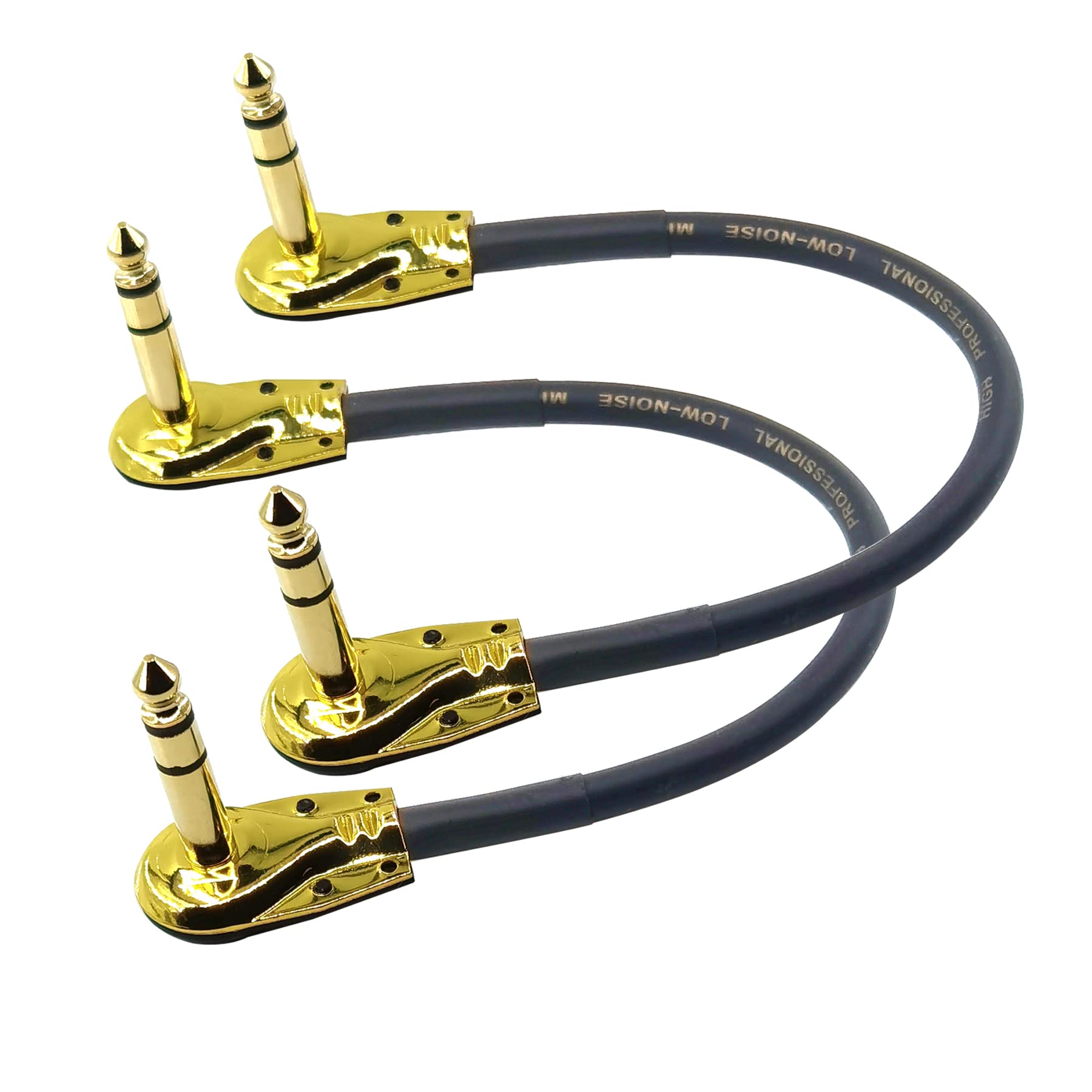 Cable TRS Stereo de Guitarra WJSTN Perfil Bajo ángulo Recto 1/4 pulgadas, Negro, Paquete de 2 Unidades