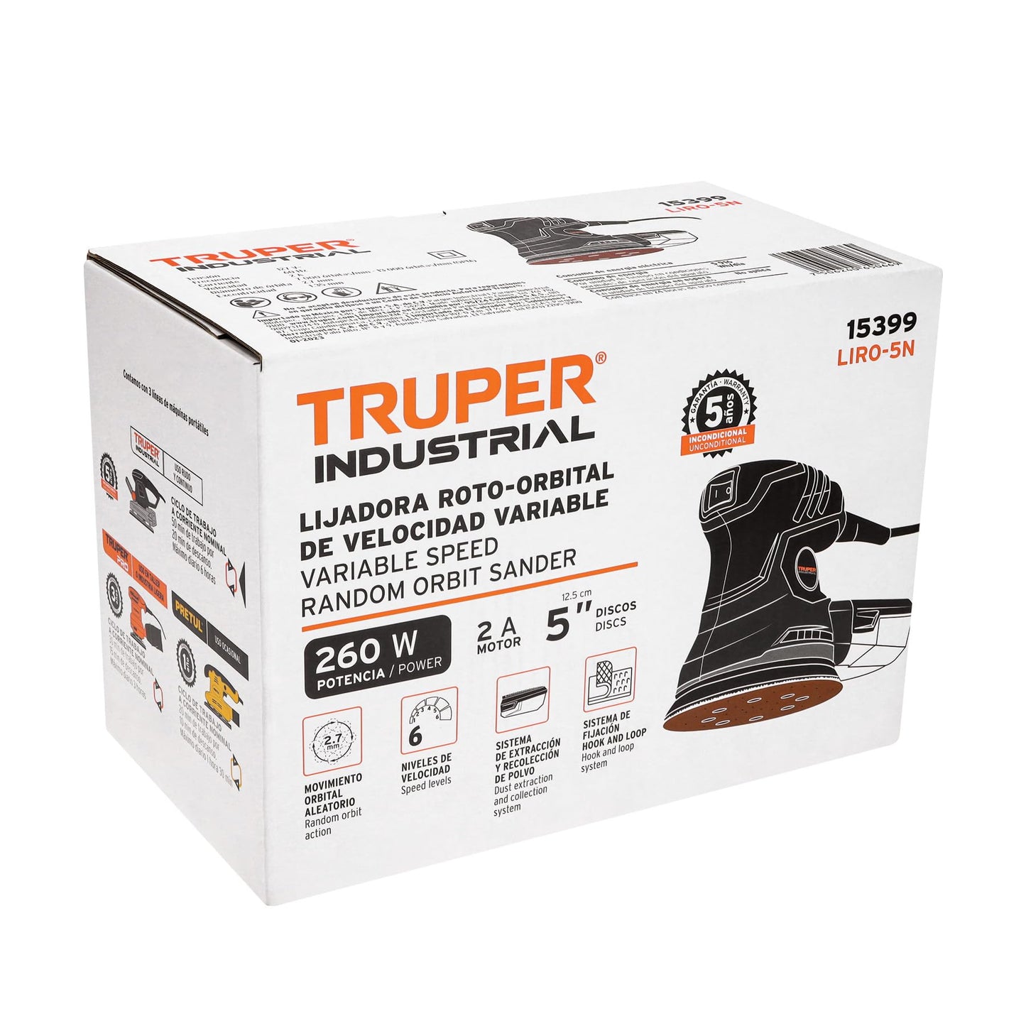 Lijadora Roto Orbital Truper LIRO-5N 5" 260W Industrial
