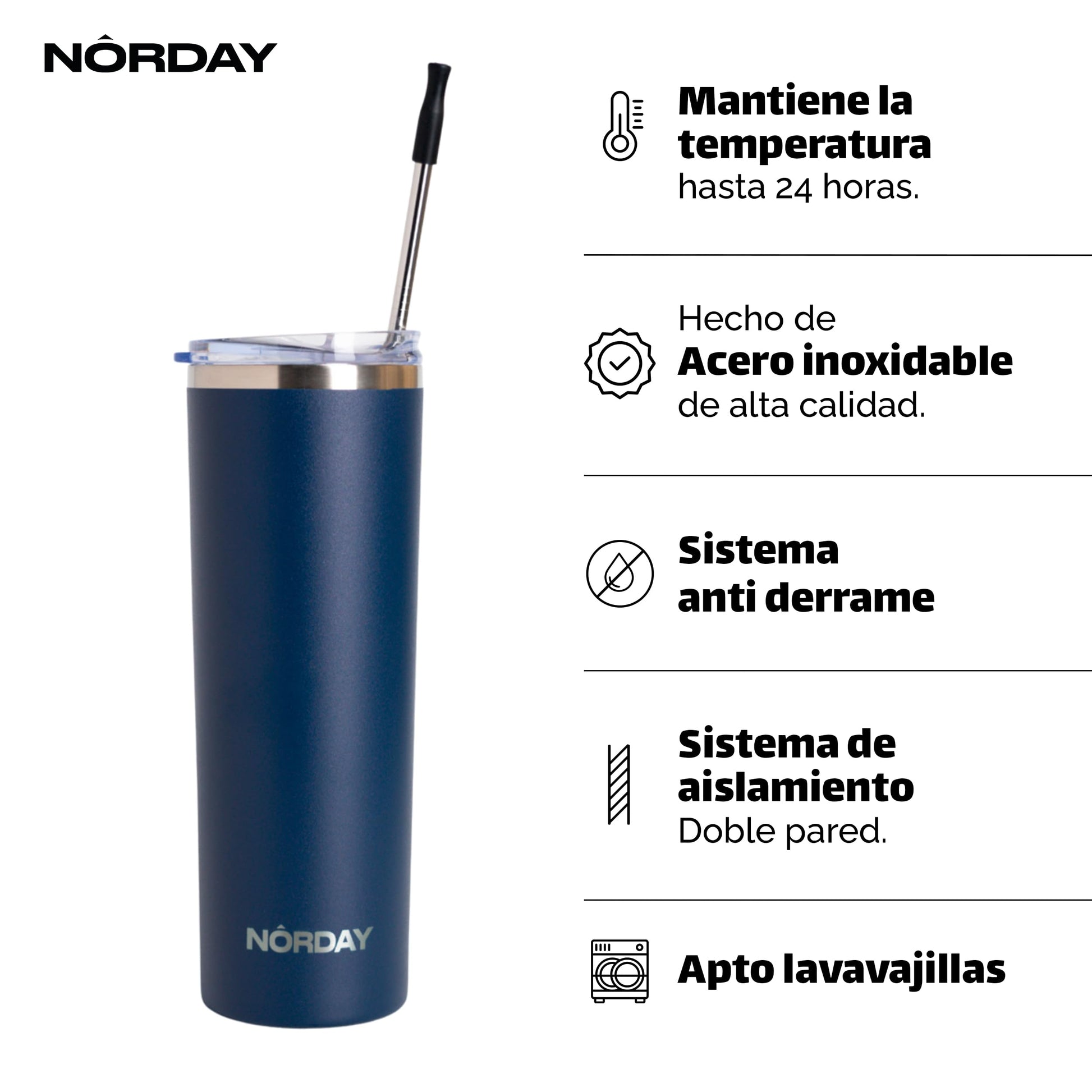 Vaso Térmico NORDAY Navy Acero Inoxidable Antiderrame para Mujer y Hombre