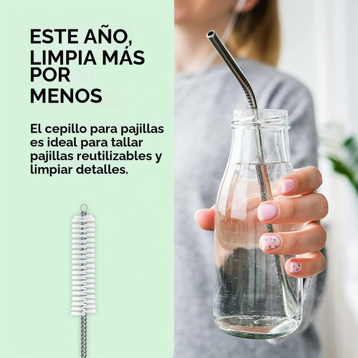 Turbo - Juego de 5 cepillos para botellas de microfibra, para limpiar biberones, botellas de agua, vasos, decantadores de vino, frasco, bong, limpiador de jarrones, un cepillo para polvo limpiador de