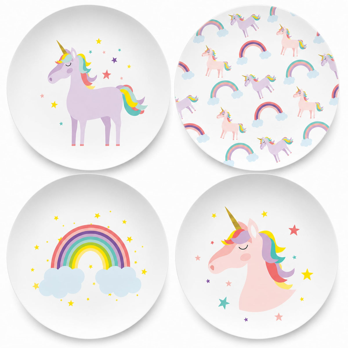 Tiny Expressions - Juego de 4 platos de unicornio de 10 pulgadas