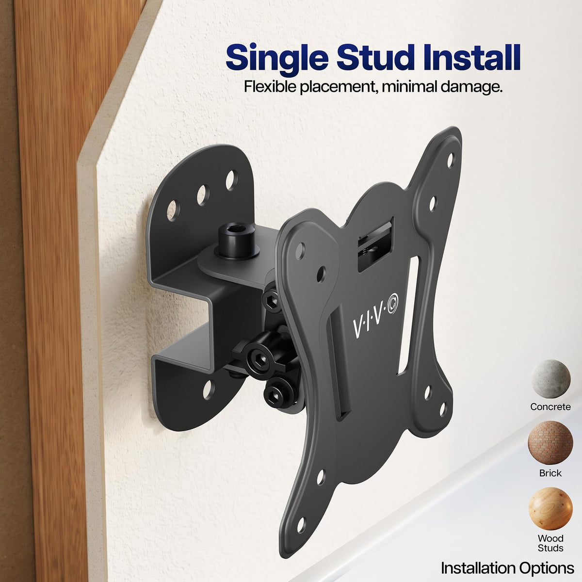 Soporte de Pared para TV VIVO Negro con Inclinación y Giratoria, Perfil Bajo para Pantallas de 13 a 32 Pulgadas
