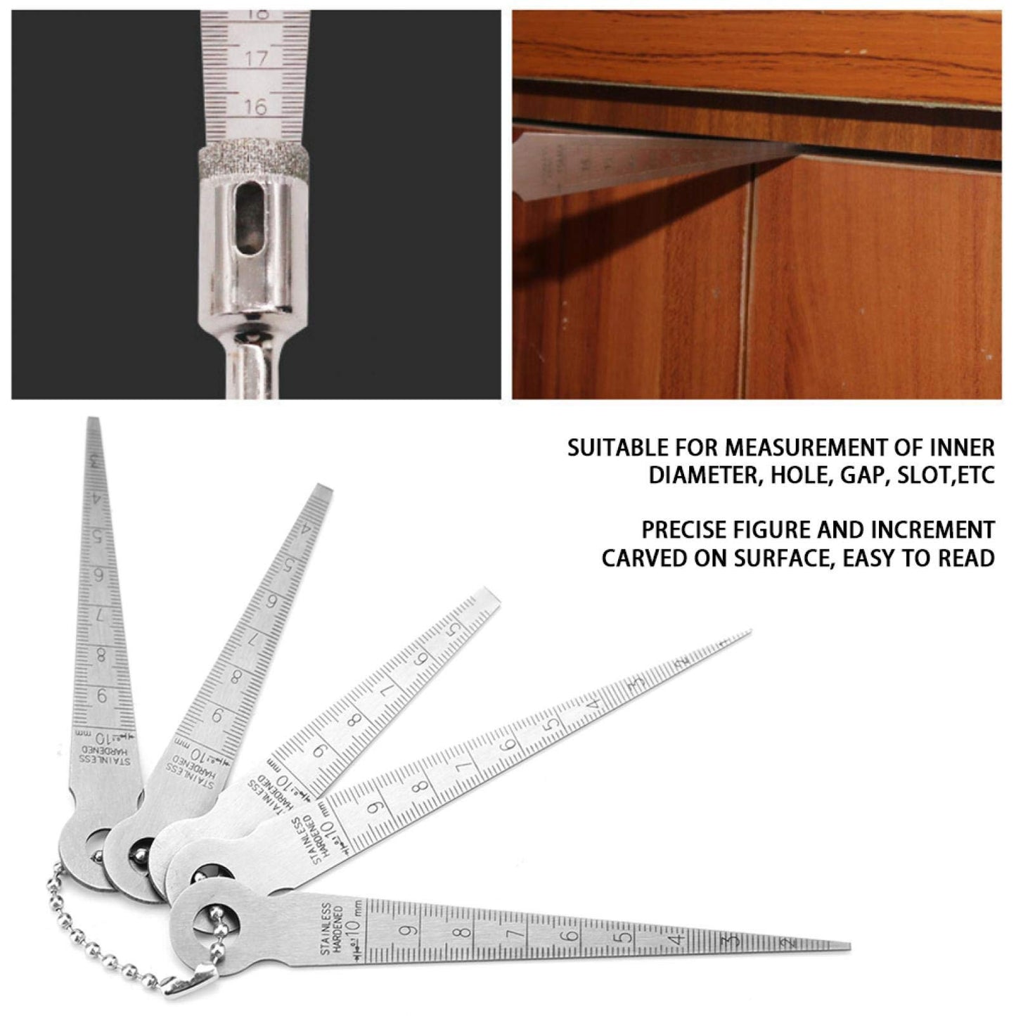 LiebeWH Calibre de Espesores Cónico para Soldadura de Acero Inoxidable Medidor de Grosor con Herramienta de Inspección de Orificios de 10 mm Medición de Diámetro Interno