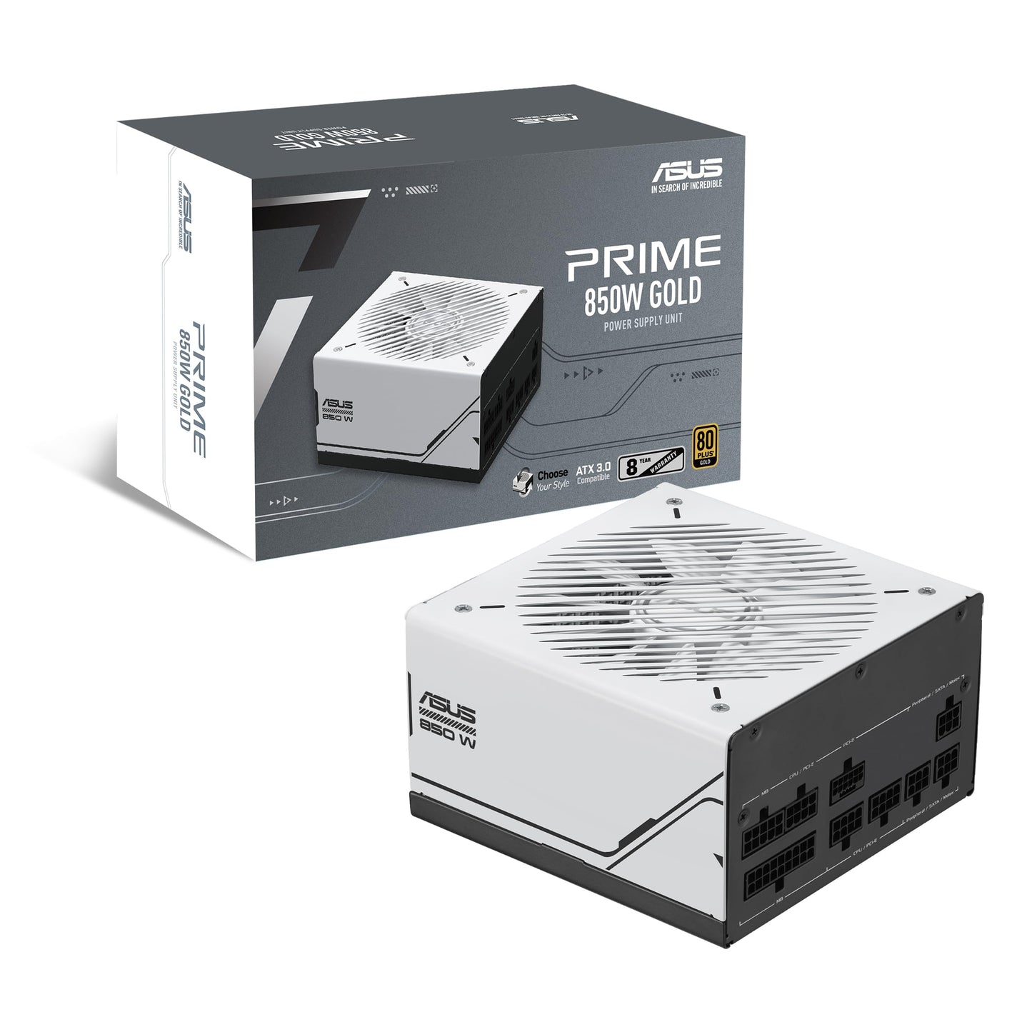 ASUS Prime 850 W Gold (850 W, Compatible con ATX 3.0, Fuente de alimentación Totalmente Modular, Certificado 80+ Oro, rodamientos de Bolas duales,